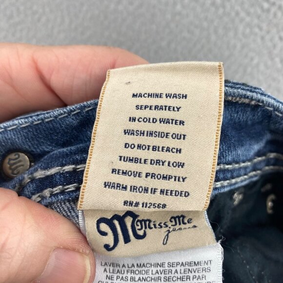Miss Me Jeans Womens 30 Blue Medium Wash Denim Distressed Rhinestone Boot Cut* - Picture 9 of 14